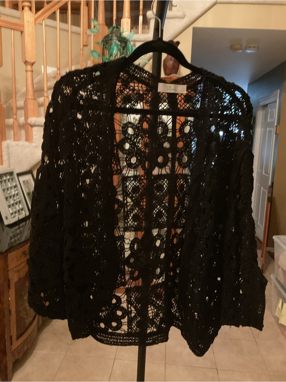Black Crochet Openwork Cardigan Imported From Italy